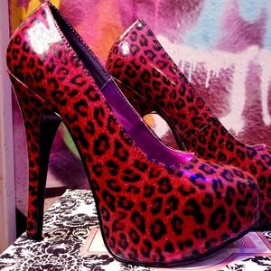 Bordello Purple Cheetah Patent Heels